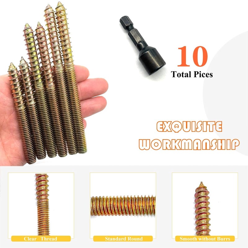 Matrelt 10Pack 3/8-16" Hanger Bolts 3 Long Sizes Include1 pcs Hanger Bolt Driver Double Headed Bolts Wood Dowel Screw Self-Tapping Screw Hanger Bolts for Furniture Screws Double Threaded Rods Bolt - Image 4